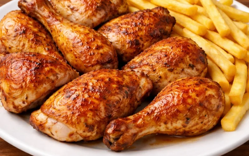 Presas de pollo con papas fritas
