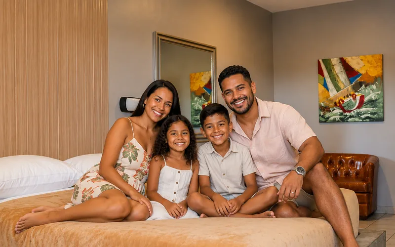Familia en la habitación del hotel
